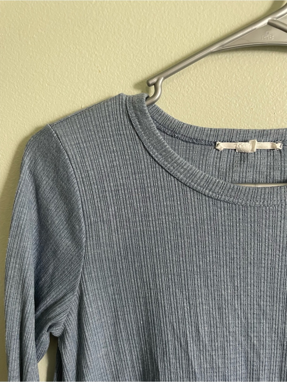 Caution To The Wind Dusty Blue Ribbed Peplum Long-Sleeve Top - Picture 5 of 5